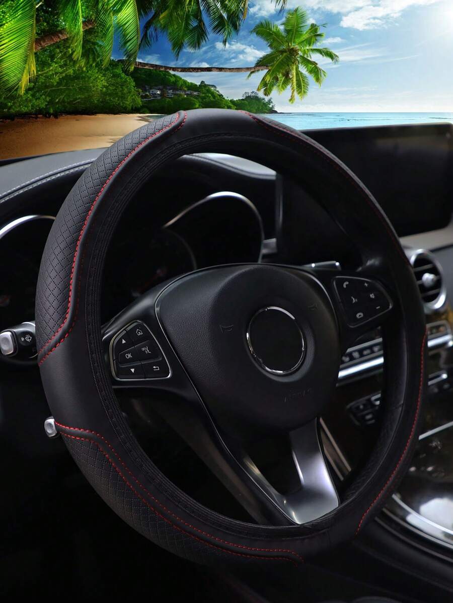 MEIKAXIU 1 Miếng Da 3D Dập nổi Nắp vô lăng ô tô Không có Bên trong Nhẫn , Thoải mái & Mềm mại , Phù hợp 14.5-15 Inch Ô tô/xe hơi Phụ kiện