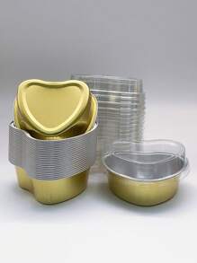 20入/50入心形鋁箔蛋糕杯,帶蓋耐熱烘焙杯,心形布丁蛋糕杯,適用於情人節、婚禮、母親節、生日和聖誕節！ - 金色 - 查看 5