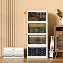 1個摺疊收納箱,大容量儲物箱,雙開門雜物收納箱適用於家中臥室客廳浴室,衣櫃衣物棉被储存柜,防塵防水收納箱,適用於玩具書籍小吃紙巾等儲存 - 中三層送滑輪 - 查看 3