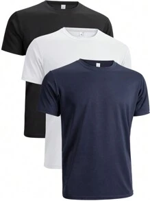 3入組男士休閒健身跑步透氣速乾純色圓領運動t恤,健身服男士 - 彩色 - 查看 1