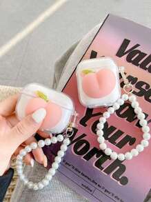 1只可愛的3d桃子形狀防水耳機盒,適用於airpods 1/2代 - 無色 - 查看 11