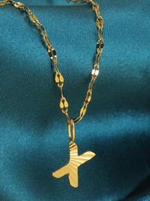 Magic Fish 1個金色不銹鋼唇形項鍊,附有a-z26英文字母吊墜,適用於名字首字母、情人節、新年贈禮 - 金黃色 - 查看 26