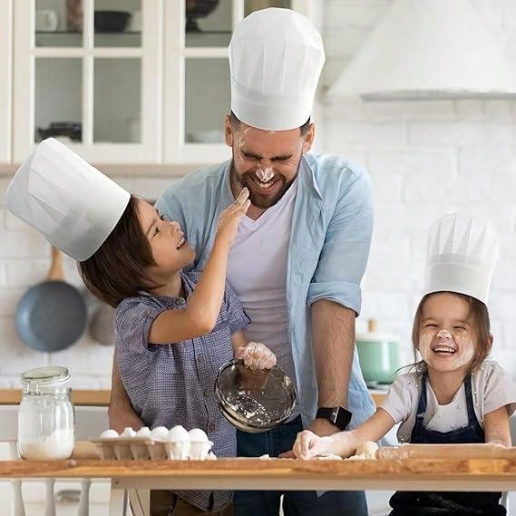 Lot De 4 Chapeaux De Chef Pour Enfants - Taille Unique Réglable (22,9-27,9 Cm) - Blanc, Polyester, Lavable - Pour Cuisine, Fêtes, Déguisement