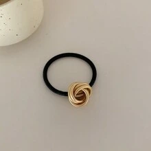 1pc Women's Simple & Versatile Elastic Hair Tie With Twisted Metallic Ring & High Stretch - Multicolor - View 5