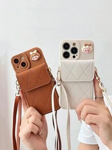 Card Holder For Phone Case 1pc Girls Rhombus Card Slot Phone Case, Compatible With IPhone 15 Pro Max & Compatible With Samsung - Beige - View 1