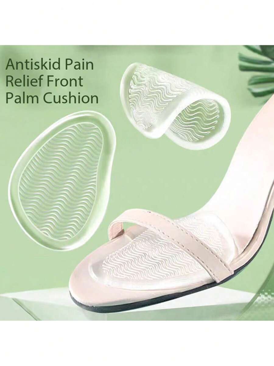1pair Silicone Forefoot Pad For Ladies' Shoes, Thickened Anti-Slip Cushioning Insole Half Size Up For High Heels - Clear - View 1