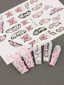 3D Pink Spring Nail Design Colorful Butterfly Nail Sticker 3D Nail Art Slider Geometric Nail Art Accessories Sticker - Multicolor - View 3