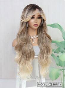 1套26英寸混色棕色13x1 T型前綁式蕾絲假髮,合成纖維髮質,波浪狀髮型,適用於時尚女性的日常及派對使用 - 彩色 - 查看 5