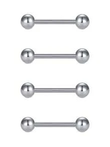 CIZME 4Pcs/Set Nipple Rings Tongue Rings Stainless Steel 14G Straight Barbells Piercing Jewelry 12mm,14mm,16mm,18mm