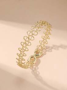 1pc Fashionable Hollow Out Flower Arm Cuff, Exaggerated Asymmetric Knot Design Metallic Open Cuff Bracelet Suitable For Women's Daily Wear - Gold - View 3