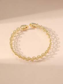 1pc Fashionable Hollow Out Flower Arm Cuff, Exaggerated Asymmetric Knot Design Metallic Open Cuff Bracelet Suitable For Women's Daily Wear - Gold - View 2