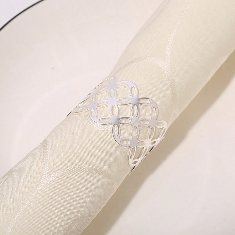 6入組高端時尚古銅金屬造型餐巾環,適用於家庭用餐、生日聚會、酒店、餐廳裝飾 - 銀色 - 查看 3