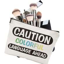 1pc Text Pattern Printed Cosmetic Bag With Large Capacity, Portable Toiletry Bag, Travel Organizer - Multicolor - View 5