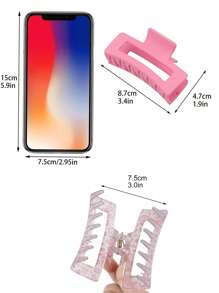 4 件粉色果冻心印花，透明磨砂，中号方形发夹套装，可爱百搭，甜蜜情侣礼物，粉色配饰情人节休闲情人爪夹发夹发夹发夹发夹发夹，可爱发饰 - 彩色 - 查看 4