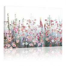 1入組藍色黃色花卉牆藝術家居裝飾帆布畫廚房印刷圖片,現代藝術品裝飾無框畫作,適用於家居客廳和餐廳 - 粉色 - 查看 1