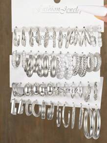 24入組時尚簡約金屬耳環套裝,適用於約會、派對、假日和日常佩戴,是情人節等節日的完美禮物。 - 銀色 - 查看 8