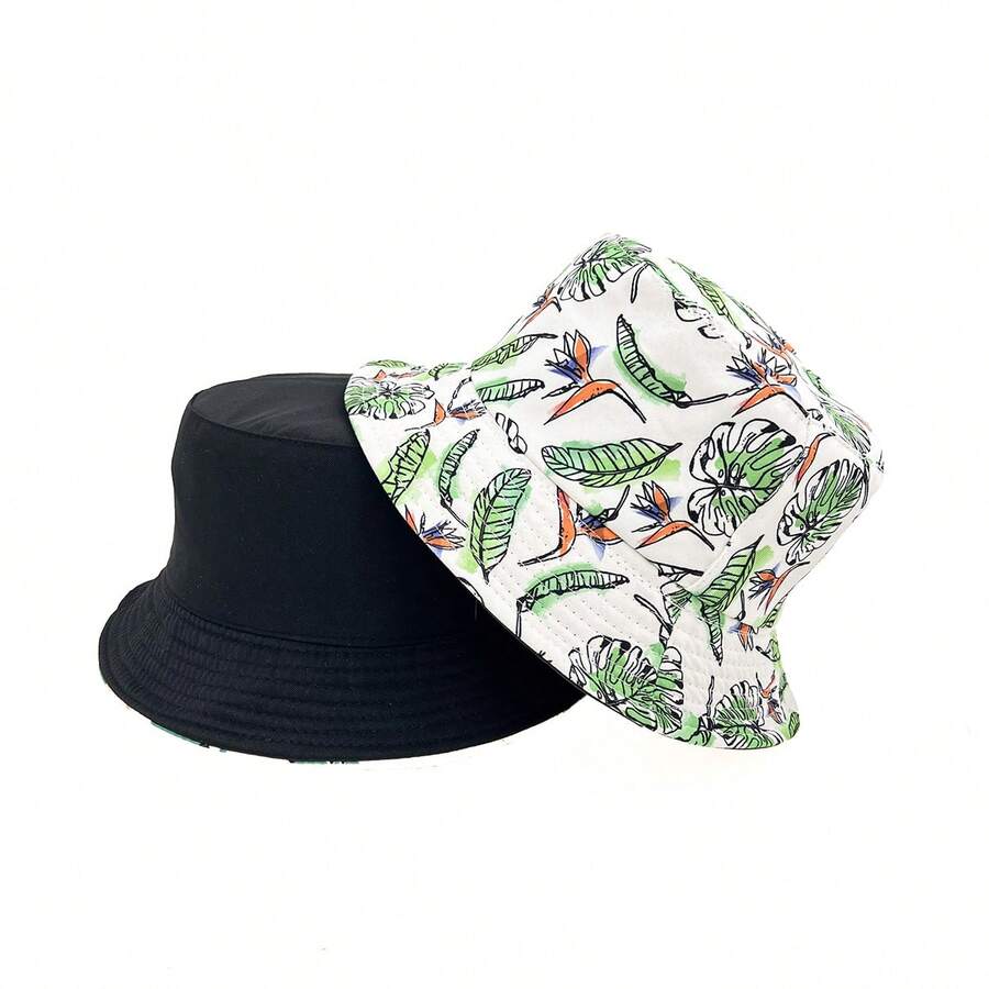 1入組男女皆宜雙面印花聚酯太陽帽,適合戶外活動、海灘、防風 - 綠色 - 查看 1