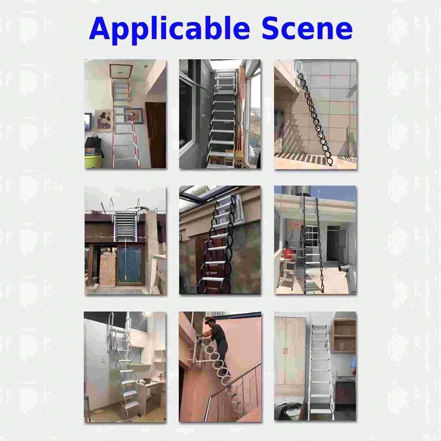 9.8FT Wall Mounted Folding Loft Ladder 12 Steps Pull Down Attic Stairs