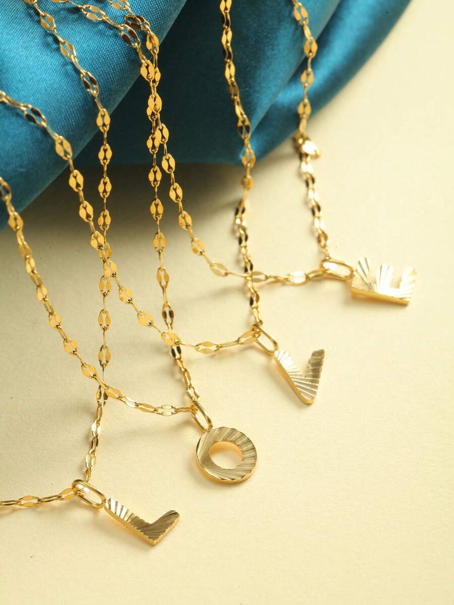 1pc Simple Stainless Steel 26 English Alphabet Pendant Necklace, Ideal Gift For Friends - Yellow Gold - View 1