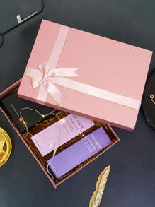 1 pieza Caja de regalo, diseño sencillo, unicolor, lazo de cinta, caja plegable con tapa y base, adecuada para envolver regalos de fiesta, festival, novia, Día de San Valentín, cumpleaños - Rosa - Ver 2