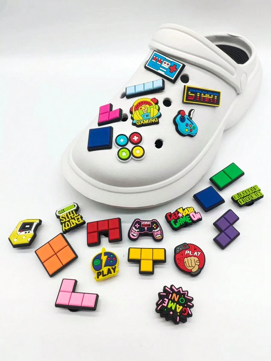 23pcs Video Game Console Theme Patterned Lovely Shoe Flower With Strap, Shoe Patch, Suitable For Diy Decoration Of Slippers And Canvas Shoes - Multicolor - View 1