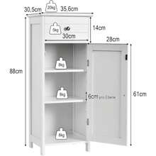 Bathroom Cabinet With Drawer, Midi Cabinet With Adjustable Shelves, Bathroom Cabinet Bathroom Chest Of Drawers Made Of Wood For Bathroom & Living Room, 30 X 35 X 87 Cm - 白色 - 查看 3
