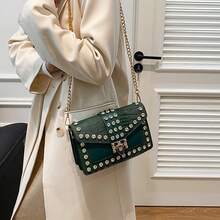 時尚鉚釘個性鑽石時尚鏈斜背包,哥德式小方包,適合大學生、女士、女孩、女士晚餐、約會、通勤、購物 - 綠色 - 查看 9