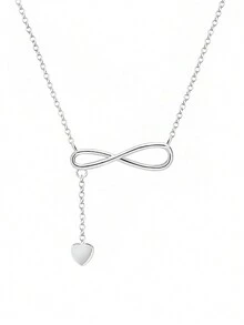 1pc Delicate 925 Sterling Silver Japanese Style Small Heart Pendant Necklace, Collarbone Chain, Uncommon Design, Perfect For Women's Daily Wear - YW1413 - View 1