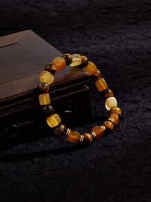 Natural Tiger's Eye & Jade Beaded Bracelet - Green - View 2