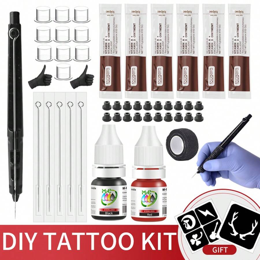 3D Hand Poke And Stick Tattoo Kit DIY With Tattoo Needles Ink Set For Body Art Hand Poke Stick Tattoo Beginners Practice Tool Tattoo Kit