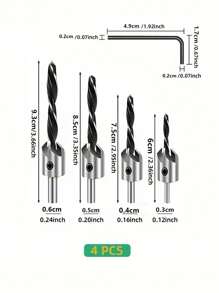 4/7入組鑽孔器套裝,附1把六角扳手,碳鋼可調節智能鑽頭套裝,適用於木工 - 彩色 - 查看 1