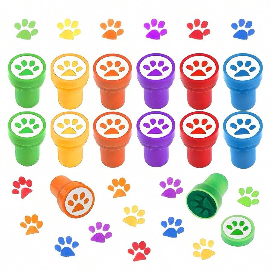 12/24 Pcs Dog Paw Print Stamp Self Inking Stamps Teacher Mini Stamps Colorful Stamp Party Favors Assorted Stamp Set For Classroom Party Educational Learning Activities