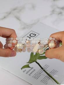 3入組波西米亞風格吊墜與流蘇裝飾手工彈性珠子手鐲飾品 - 白色 - 查看 4