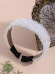 1頂女性簡約時尚寬鬆的髮箍,採用網狀和閃亮的材料製成,防滑,適用於日常和派對場合。 - 白色 - 查看 4