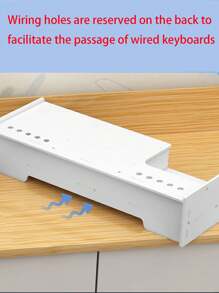 1pc White Desktop Storage Box With Monitor Stand, Neck Protection & Drawer Design Keyboard Organizer, Computer Riser - White - View 4