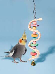 鸚鵡啄木鳥咬咬玩具（隨機飾品顏色）,天然玉米皮木質啄木鳥咬咬繩玩具 - 彩色 - 查看 1