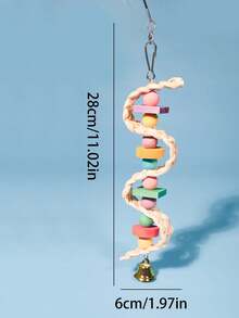 鸚鵡啄木鳥咬咬玩具（隨機飾品顏色）,天然玉米皮木質啄木鳥咬咬繩玩具 - 彩色 - 查看 5