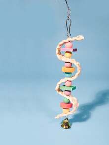 鸚鵡啄木鳥咬咬玩具（隨機飾品顏色）,天然玉米皮木質啄木鳥咬咬繩玩具 - 彩色 - 查看 4