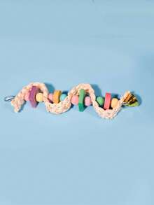 鸚鵡啄木鳥咬咬玩具（隨機飾品顏色）,天然玉米皮木質啄木鳥咬咬繩玩具 - 彩色 - 查看 2