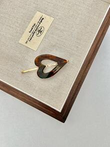 1個女士心形醋酸纖維髮夾帶字母細節,適合休閒穿著,尤其適合側瀏海和亂髮 - 咖啡棕 - 查看 4