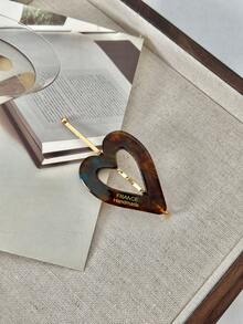 1個女士心形醋酸纖維髮夾帶字母細節,適合休閒穿著,尤其適合側瀏海和亂髮 - 咖啡棕 - 查看 3