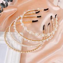 1pc Pearl & Rhinestone Decor Simple Gold-Tone Hair Hoop, All Match Hair Clip For Women's Korean Princess Style Hair Accessory - Multicolor - View 1