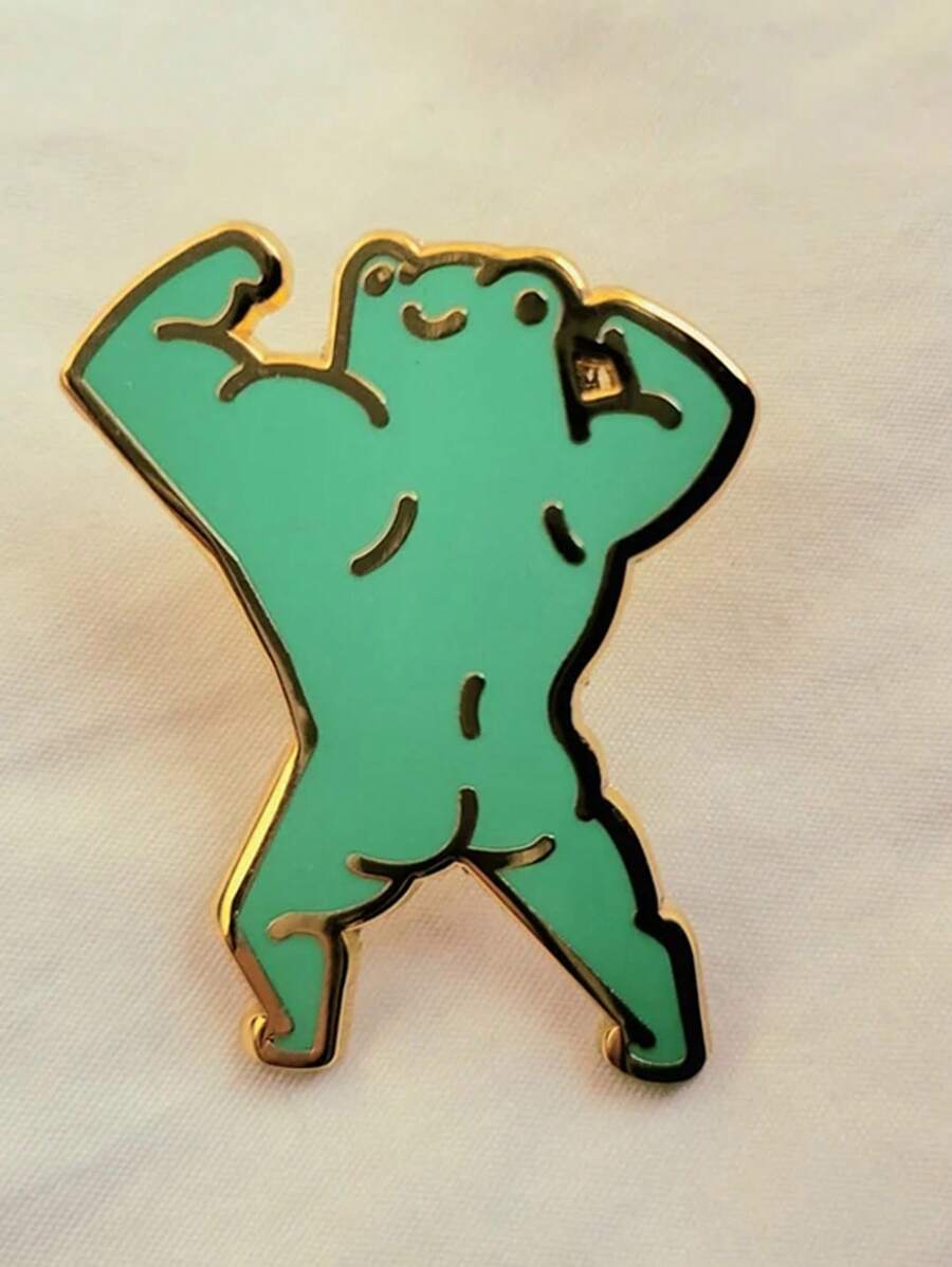 1/2pcs Fun Frog Brooch, Exercise Muscle Frog,Cute Accessories, - Green - View 1