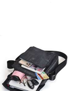 1入實色休閒簡約尼龍多功能防水斜背肩袋正方形包適用於男性戶外旅行