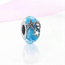 1pc Sterling Silver Ocean Vacation Style Starfish, Shell, And Fish Pattern Murano Bead, Suitable For Diy Bracelets And Necklaces, Gift Giving - Apricot - View 1