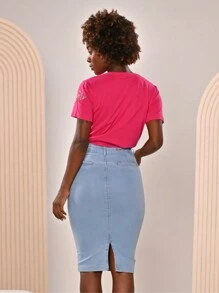 Women Denim Skirts - 中等水洗藍 - 查看 8