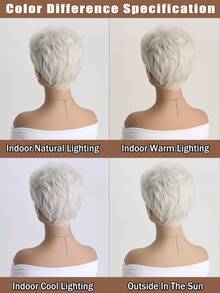 女士時尚10吋白色短卷毛&鬆軟合成纖維帶劉海假髮,適合日常穿著 - 白色 - 查看 8