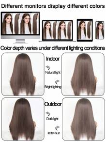 合成長直頭帶半假髮夾式補发毛茸茸自然假髮金色黑色啡色附帶髮帶 - 棕色 - 查看 7