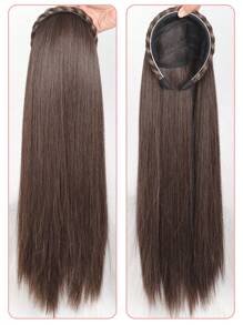 合成長直頭帶半假髮夾式補发毛茸茸自然假髮金色黑色啡色附帶髮帶 - 棕色 - 查看 2