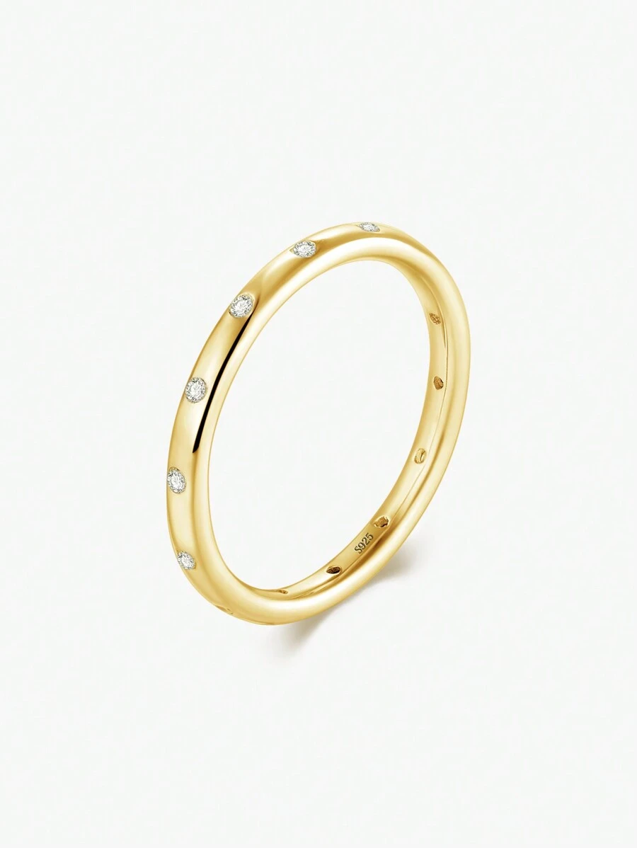 銀色可疊戴戒指帶透明方晶鋯石時尚優雅經典女士婚禮首飾 - 金色 - 查看 1